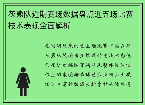 灰熊队近期赛场数据盘点近五场比赛技术表现全面解析